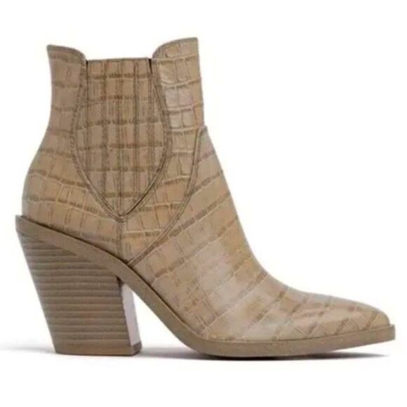 Rebecca Minkoff Sabana Taupe Beige Alligator Embossed Leather Ankle Boot Sz 7.5 - Picture 1 of 15